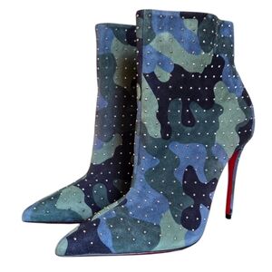 Christian Louboutin So Kate Booty Plume 100 Booties Camo Suede Studded Boots 36